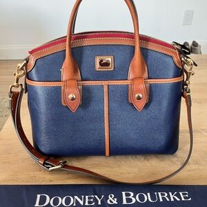 Dooney & Bourke navy blue and brown leather Satchel
